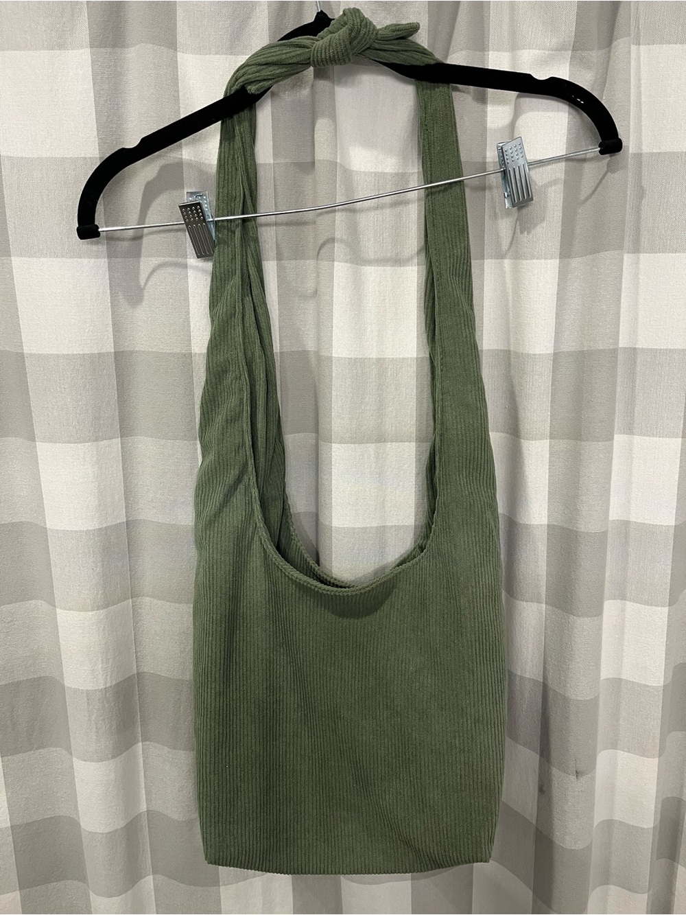 Ribbed Olive Green Shoulder Tote Bag